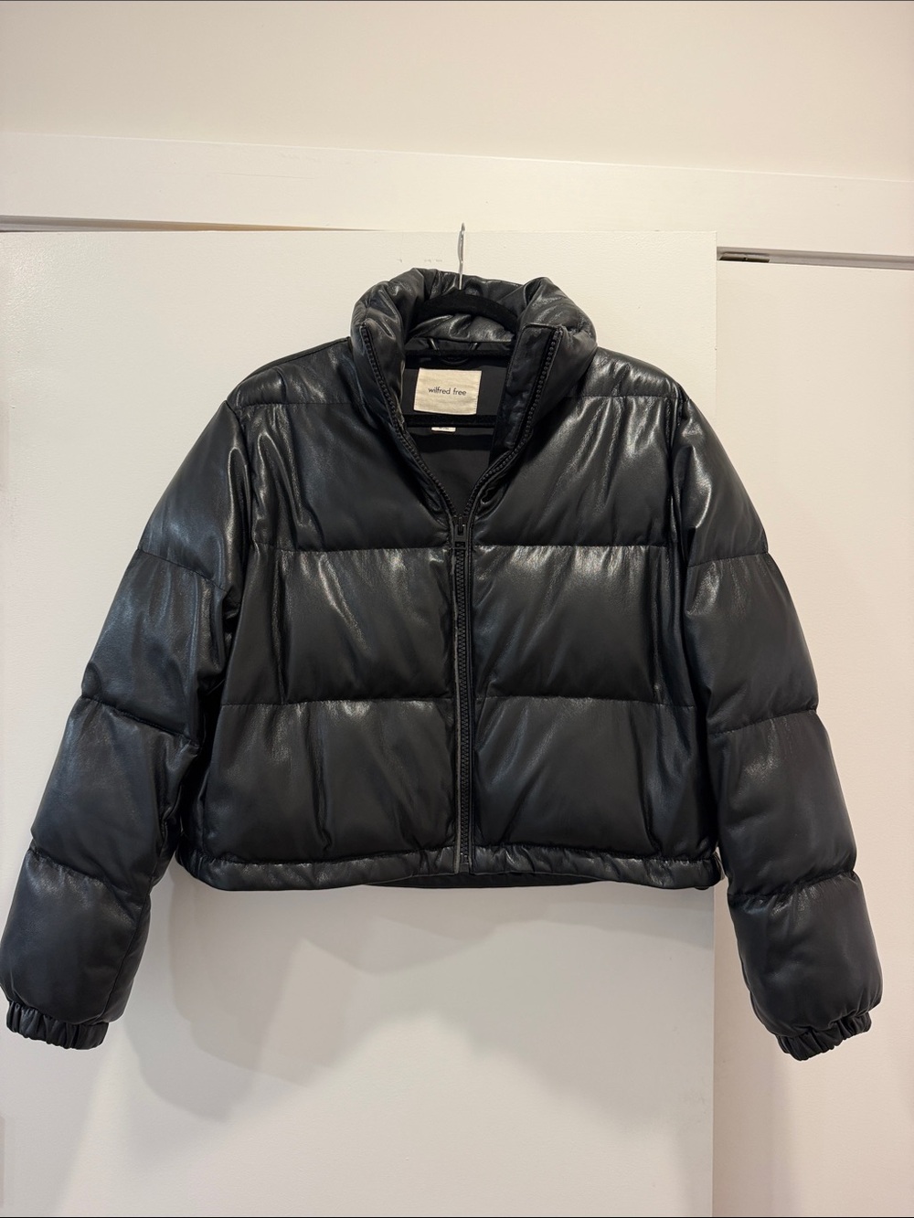 Wilfred Black Cropped Faux-Leather Puffer Jacket